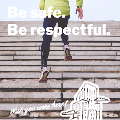 Trek Up the Tower participants have a reputation for making our event a kind, energetic, and encouraging place for all people with different goals. Take that awesome attitude out with you as you complete Trek on your own. Whether you're on one of our generous partner locations or somewhere else of your choosing, be sure to be respectful, practice safe distancing, observe any locational guidelines, and clean up after yourself. The event is fun when everybody is kind!